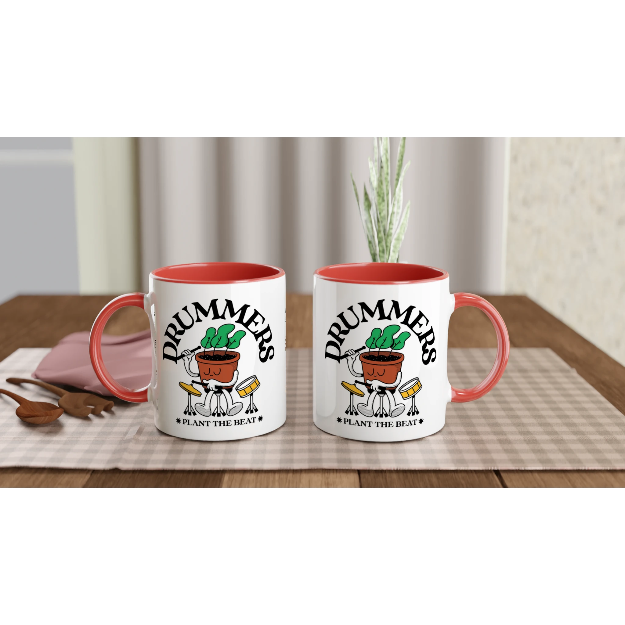 Personalised - Drummers - White 11oz Ceramic Mug with Colour Inside Personalised 11oz Mug customise Globally Fulfilled Music personalise Plants