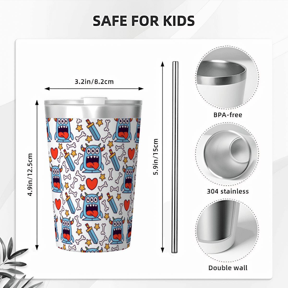Silly Monsters Stainless Steel Cup With Straw (12oz) Drinkware