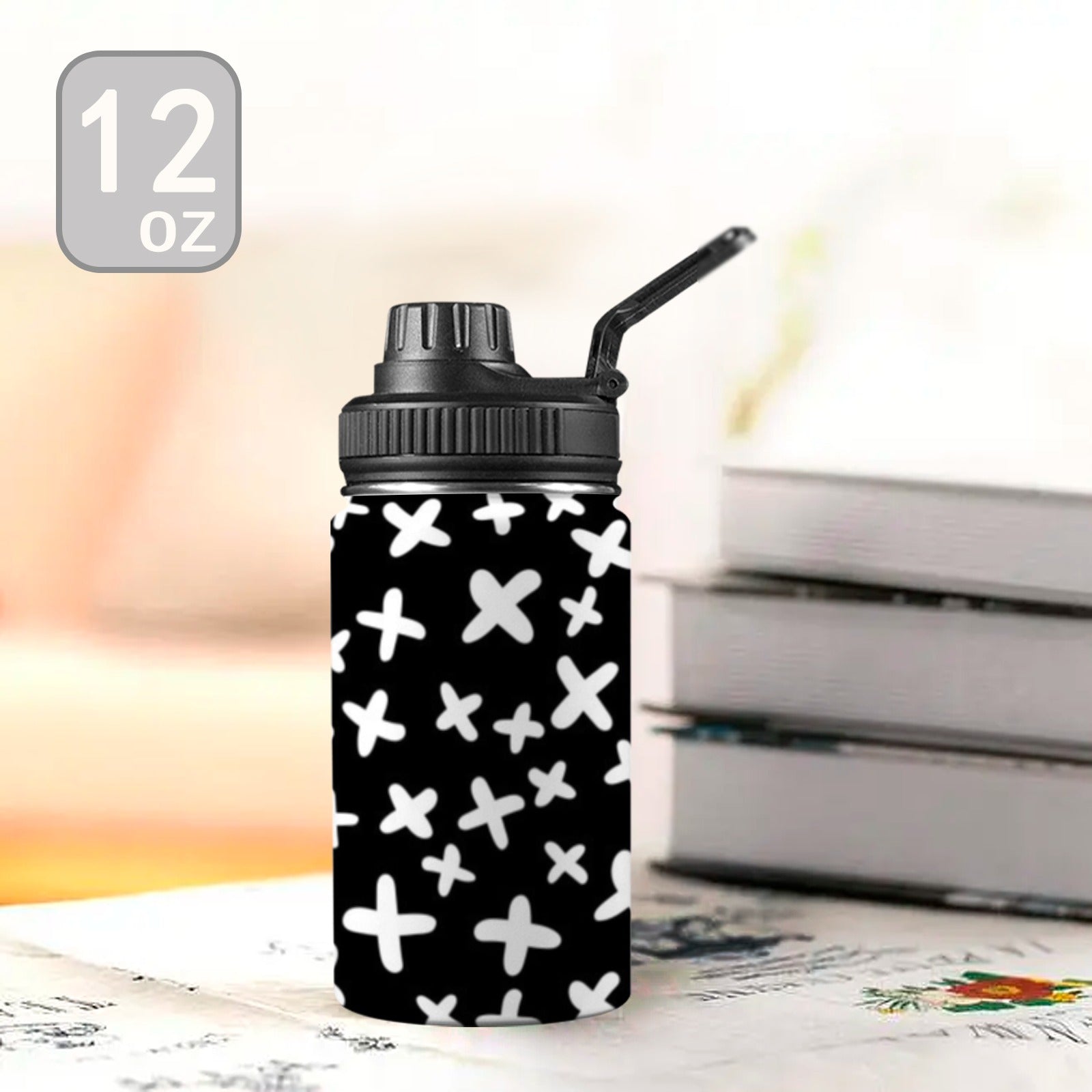 Black And White X's - Kids Water Bottle with Chug Lid (12 oz)