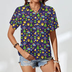 Groovy Alien And UFO Women's Short-Sleeve Button Up Shirt