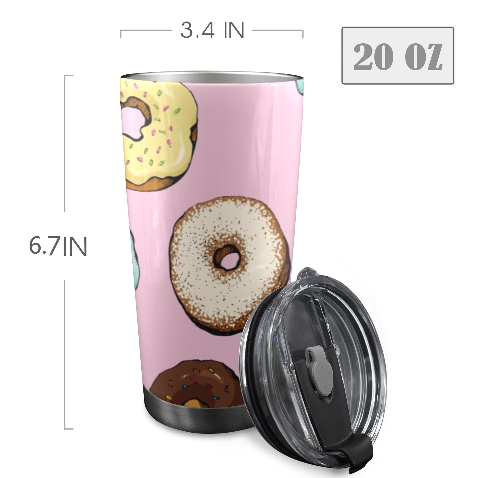 Doughnuts - 20oz Mobile Tumbler with Lid (Black Lock) 20oz Travel Mug Food Printed Offshore