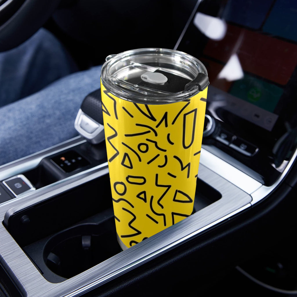 Black Squiggle On Yellow - 20oz Mobile Tumbler with Lid (Black Lock)