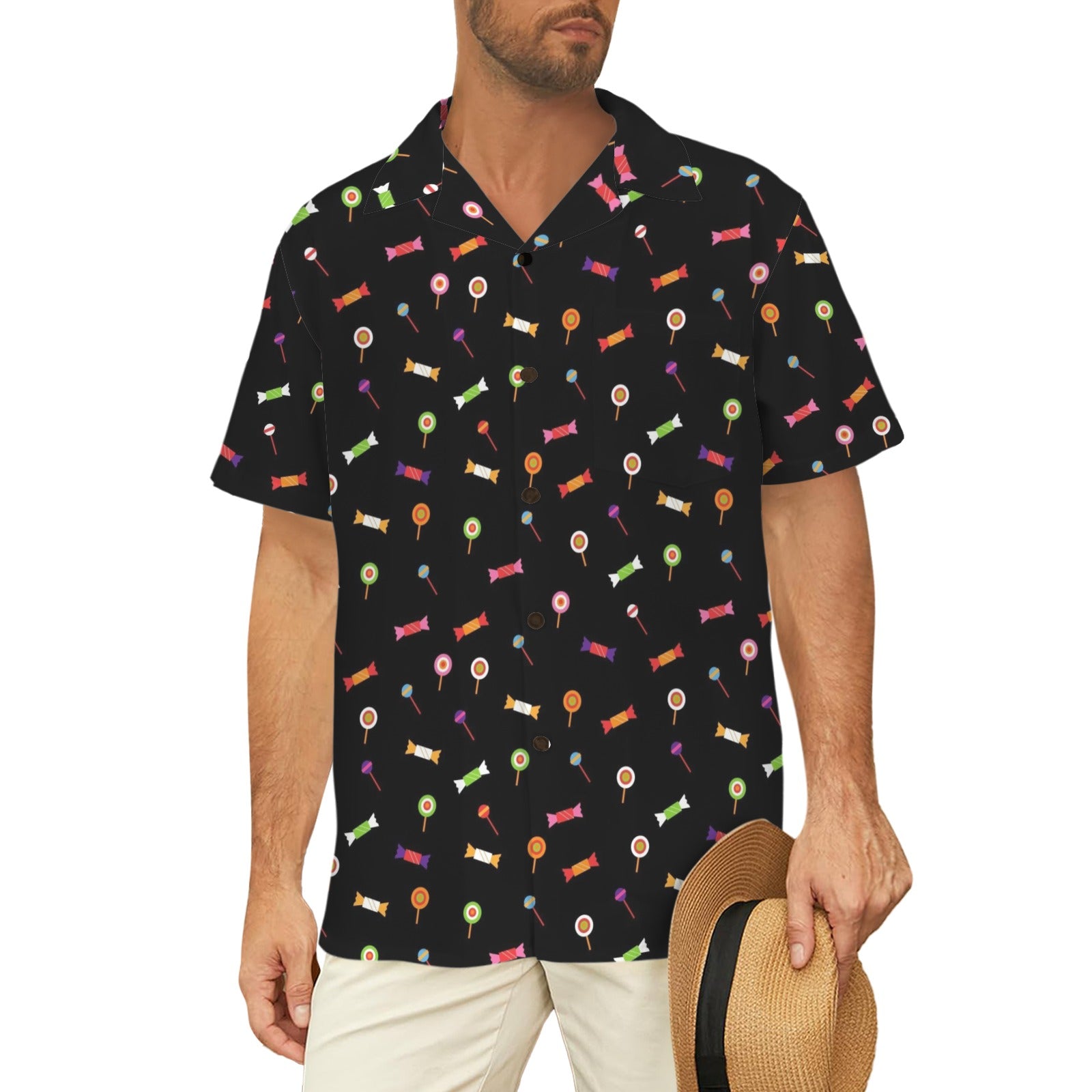 Candy Men's Short Sleeve Hawaiian Shirt Men's Hawaiian Shirt (New) Food Printed Offshore