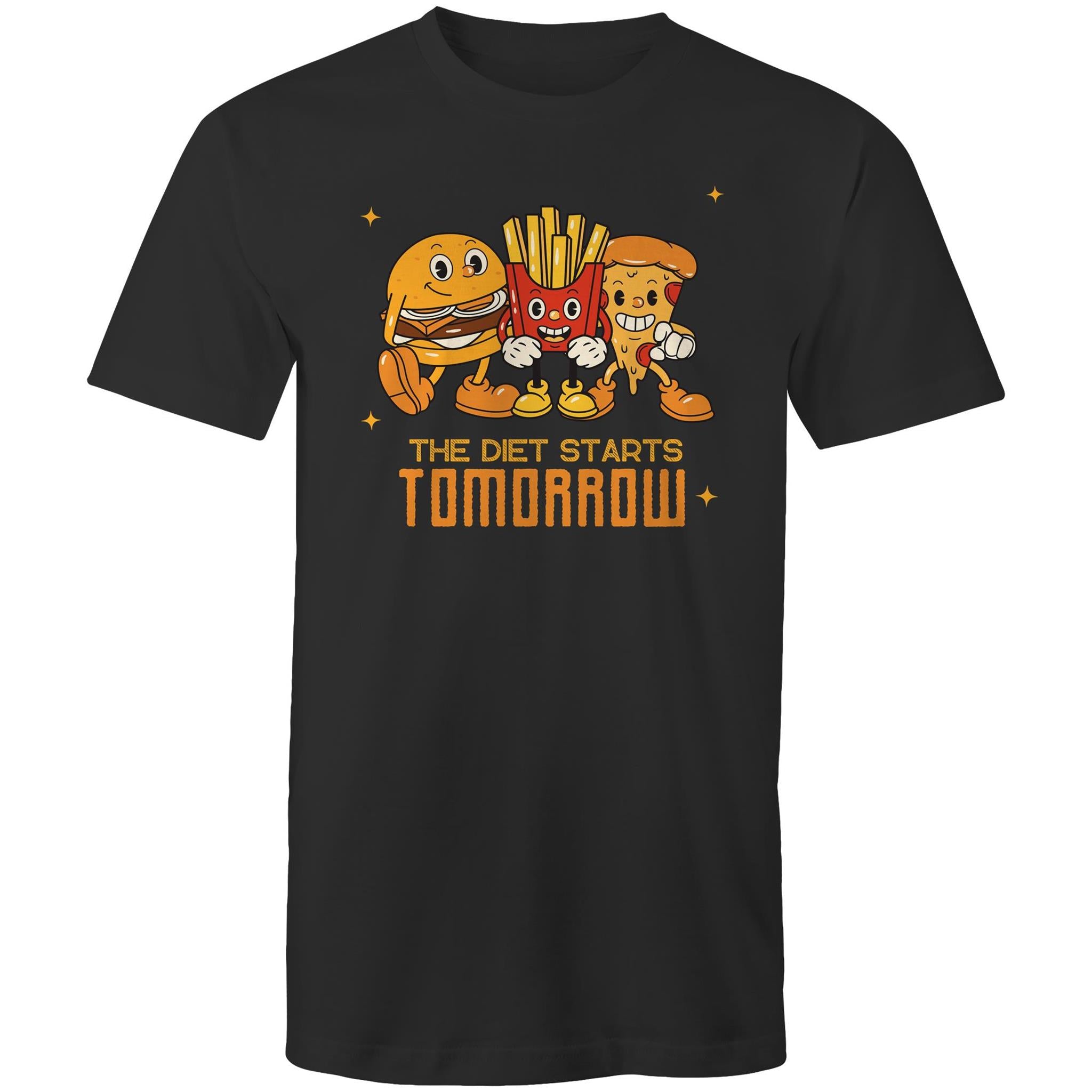 The Diet Starts Tomorrow, Hamburger And Fries - Mens T-Shirt Black Mens T-shirt Food Printed In Australia