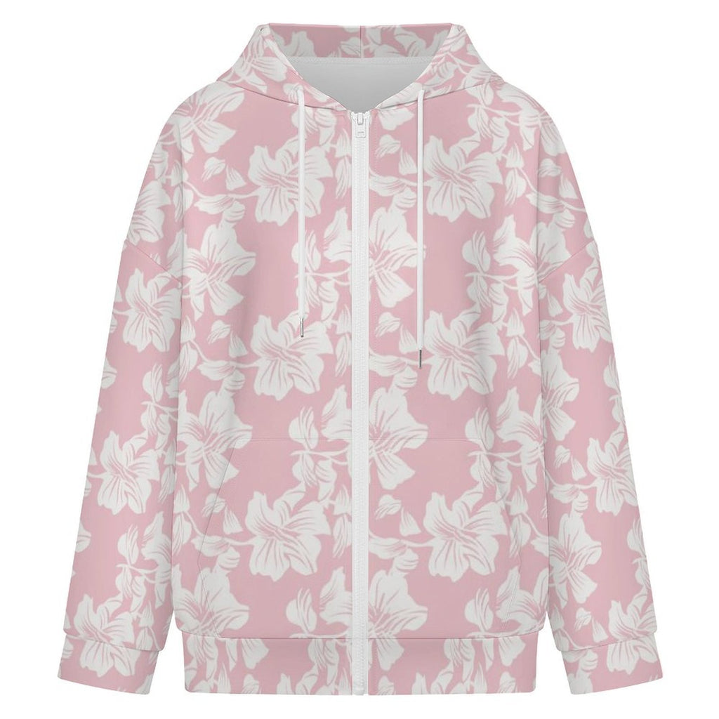 Pink Hawaiian Floral Women's Full-Zip Hoodie