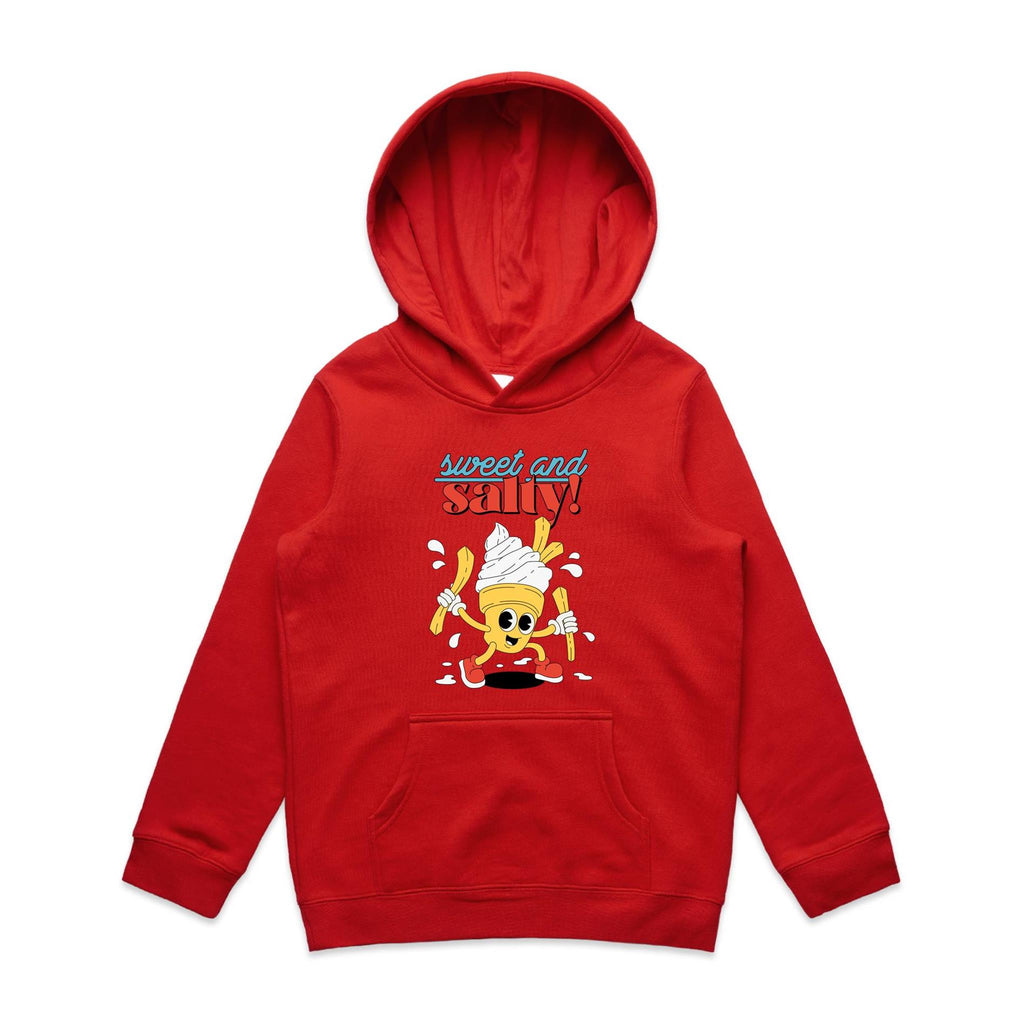 Sweet And Salty, Ice Cream And Fries - Kids Hoodie Red Kids Hoodie Printed In Australia