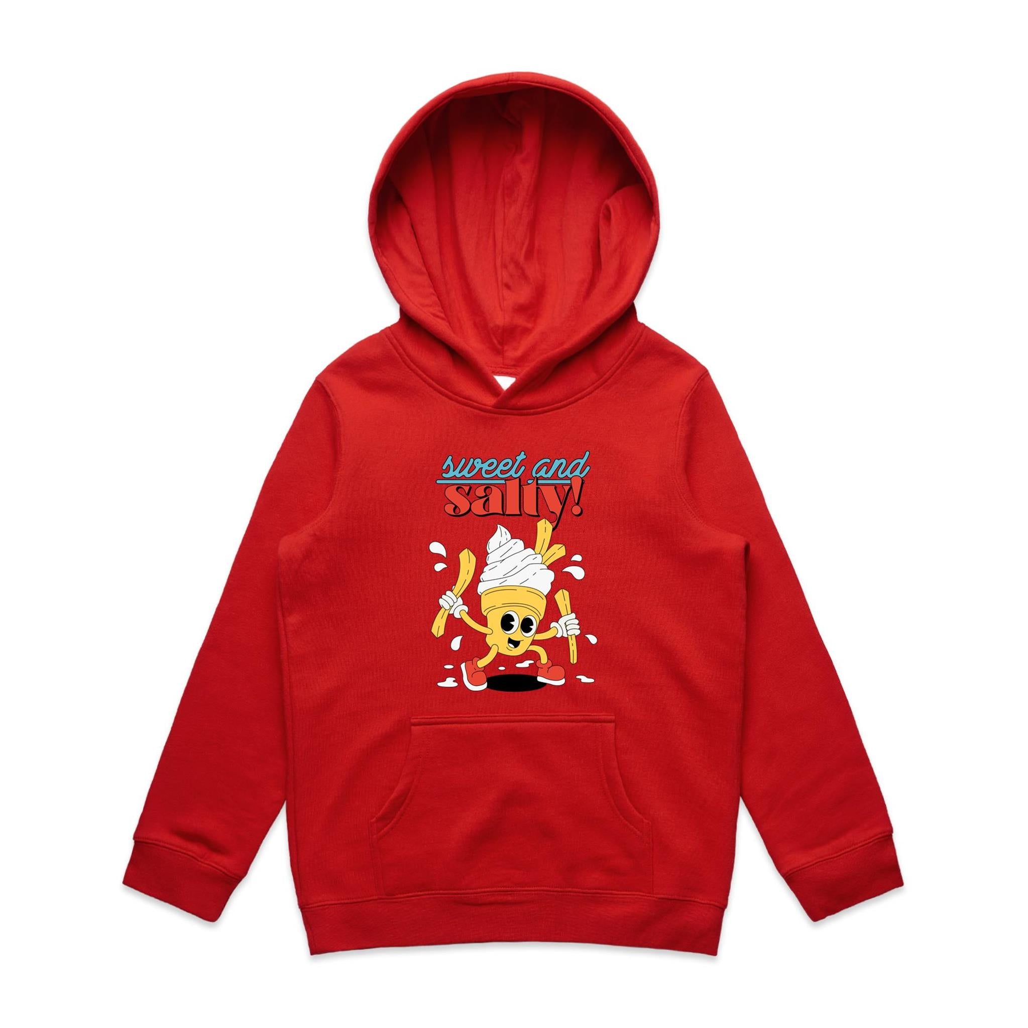 Sweet And Salty, Ice Cream And Fries - Kids Hoodie Red Kids Hoodie Printed In Australia