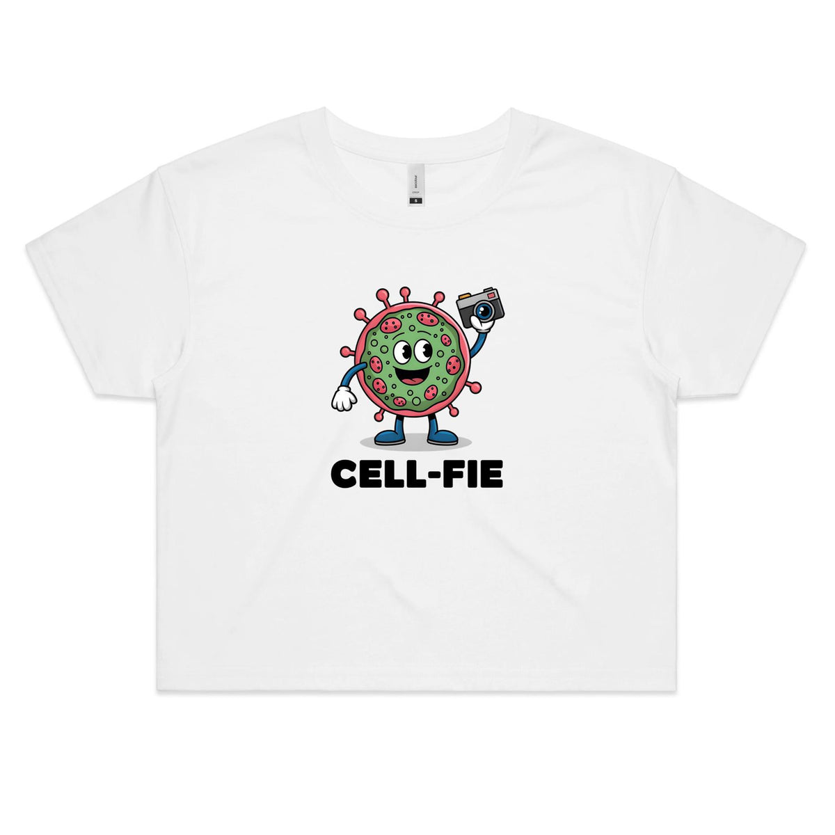 Cell-fie Cell Selfie Women's AS Colour Crop Tee White Womens Crop T-shirt Printed In Australia Science