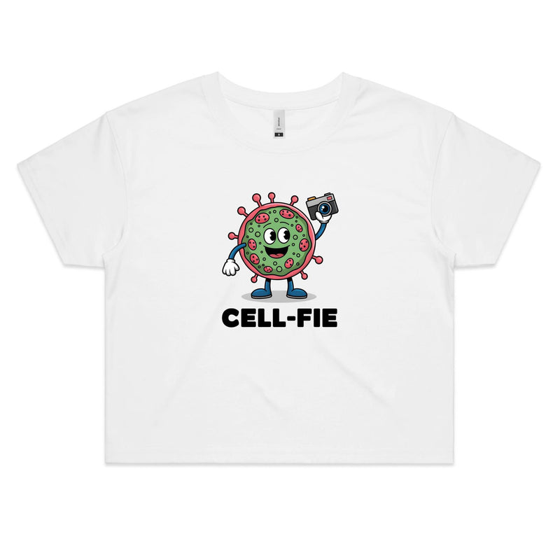 Cell-fie Cell Selfie Women's AS Colour Crop Tee White Womens Crop T-shirt Printed In Australia Science