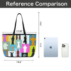 Colourful Chess - Leather Tote Bag-Large