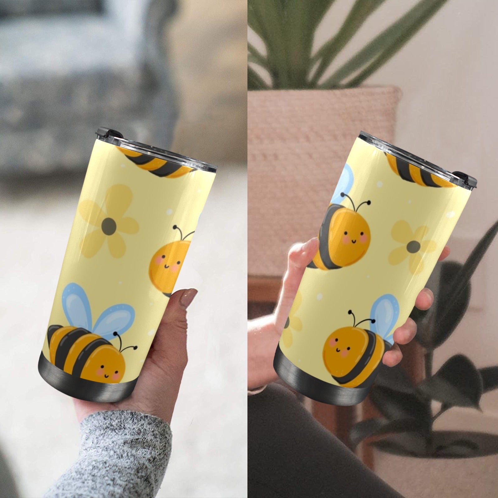Bright Bees - 20oz Mobile Tumbler with Lid (Black Lock) 20oz Travel Mug animal Printed Offshore