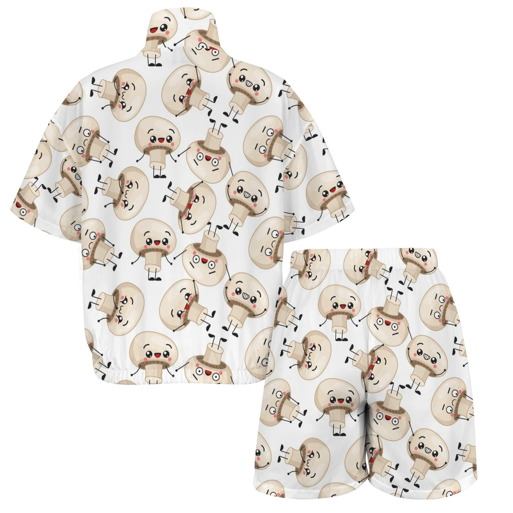 Cute Mushrooms Women's Windbreaker Short Set Women's Windbreaker Short Set Food Printed Offshore