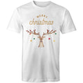 Merry Christmas, Reindeer - Mens T-Shirt White Mens Christmas T-shirt Christmas Printed In Australia