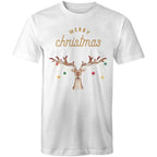 Merry Christmas, Reindeer - Mens T-Shirt White Mens Christmas T-shirt Christmas Printed In Australia