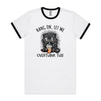 Frazzled Cat, Hang On Let Me Overthink This Men's AS Colour Ringer Tee White Black Ringer T-Shirt animal Printed In Australia