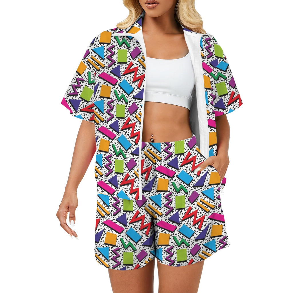 Graphic 80's Women's Windbreaker Short Set 2XL Women's Windbreaker Short Set Printed Offshore Retro