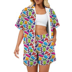 Graphic 80's Women's Windbreaker Short Set 2XL Women's Windbreaker Short Set Printed Offshore Retro