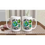 Personalised - Save The Earth, Alien - White 15oz Ceramic Mug Personalised 15oz Mug customise Environment Globally Fulfilled personalise Sci Fi