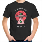 I Want To Be-Leaf, Alien, UFO - Kids Youth T-Shirt Black Kids Youth T-shirt Printed In Australia Sci Fi
