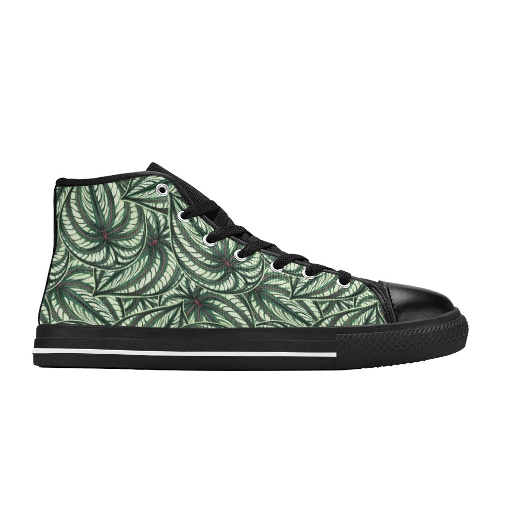Stripy Leaves Men's High Top Canvas Shoes Men's Classic High Top Canvas Shoes Plants Printed Offshore