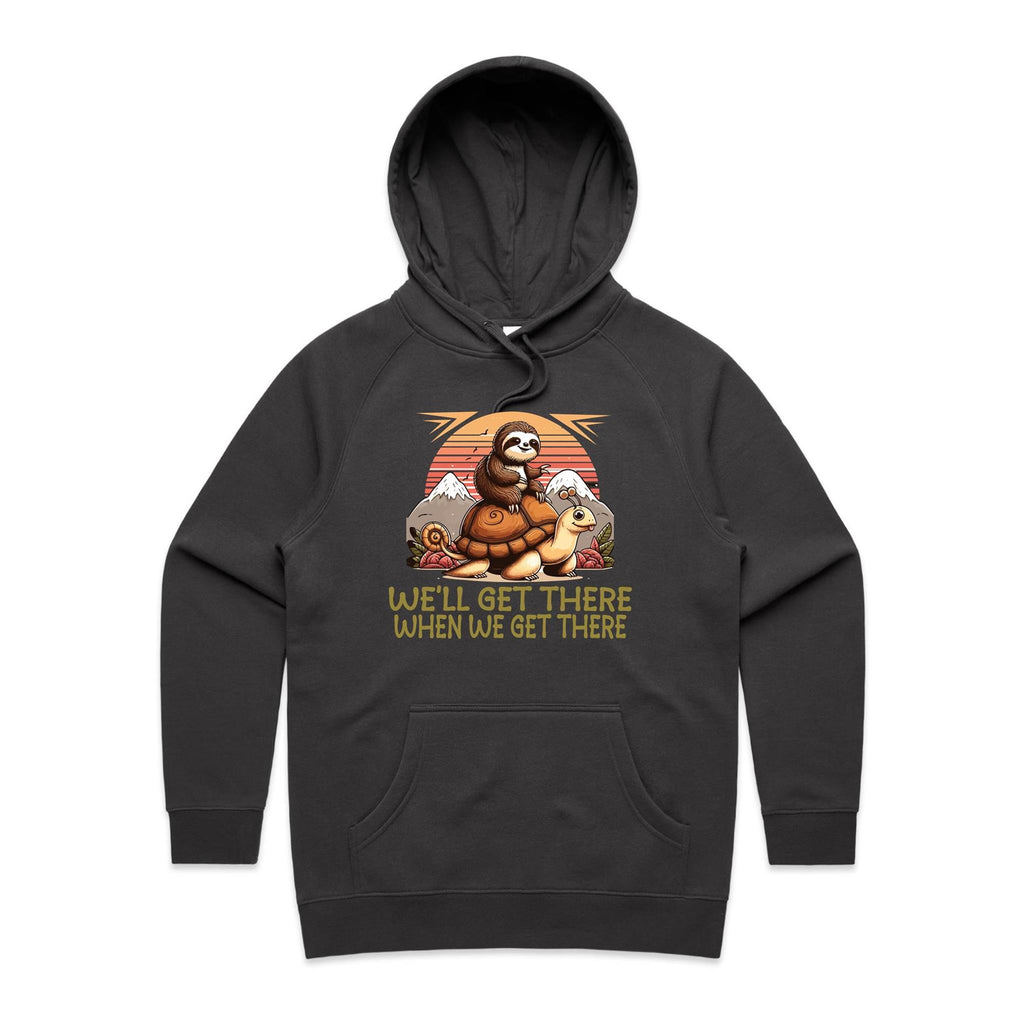 Sloth, We'll Get There When We Get There - Womens Hoodie Coal Womens Hoodie animal Printed In Australia