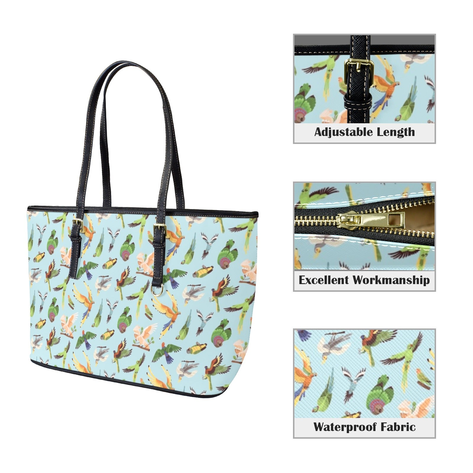 Parrots PU Leather Tote Bag Large Leather Tote Bag-Large animal Printed Offshore