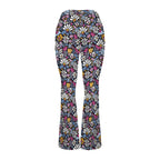 Graphic Flowers On Black High Waist Crossover Tummy Control Flare Leggings High Waist Flare Leggings Plants Printed Offshore