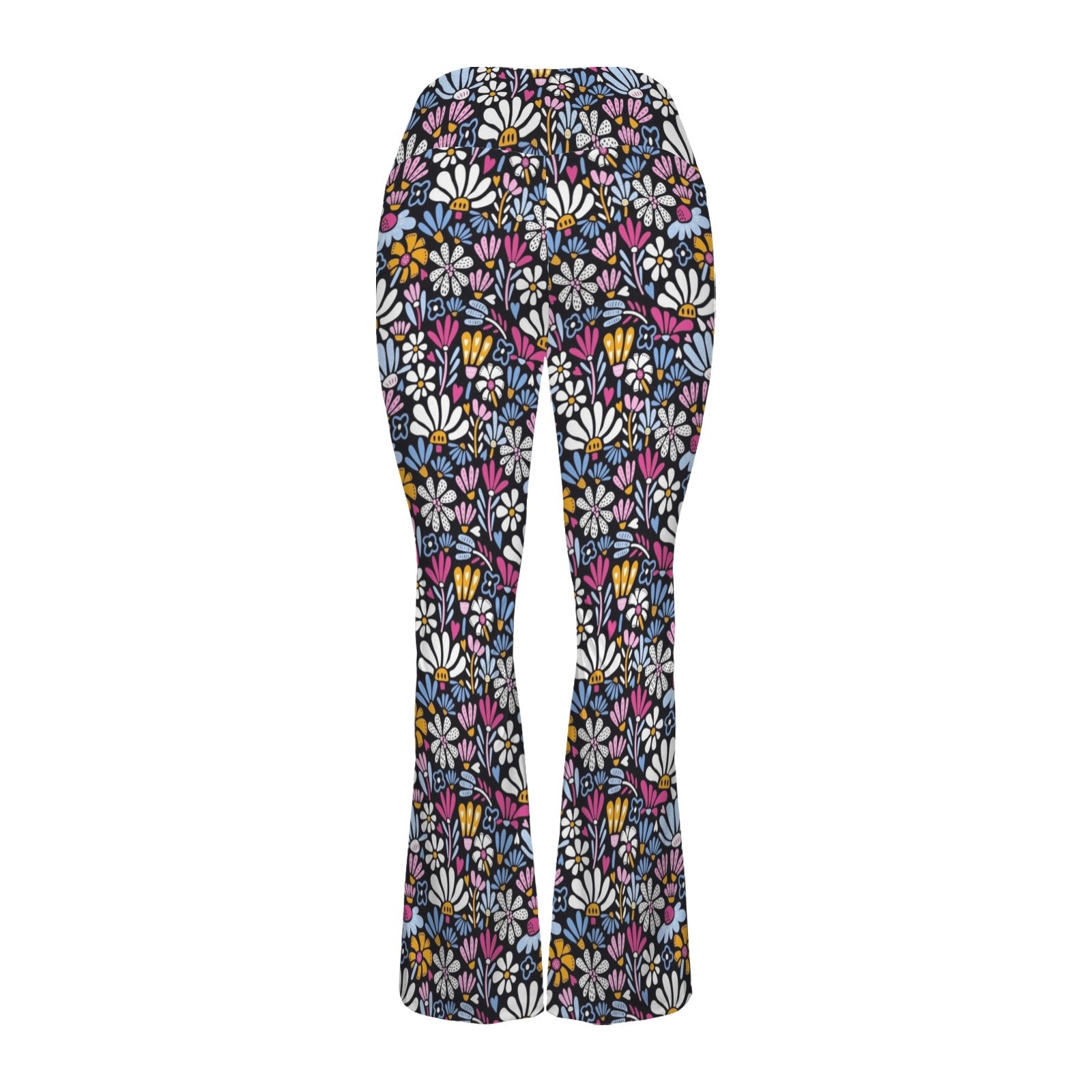 Graphic Flowers On Black High Waist Crossover Tummy Control Flare Leggings High Waist Flare Leggings Plants Printed Offshore