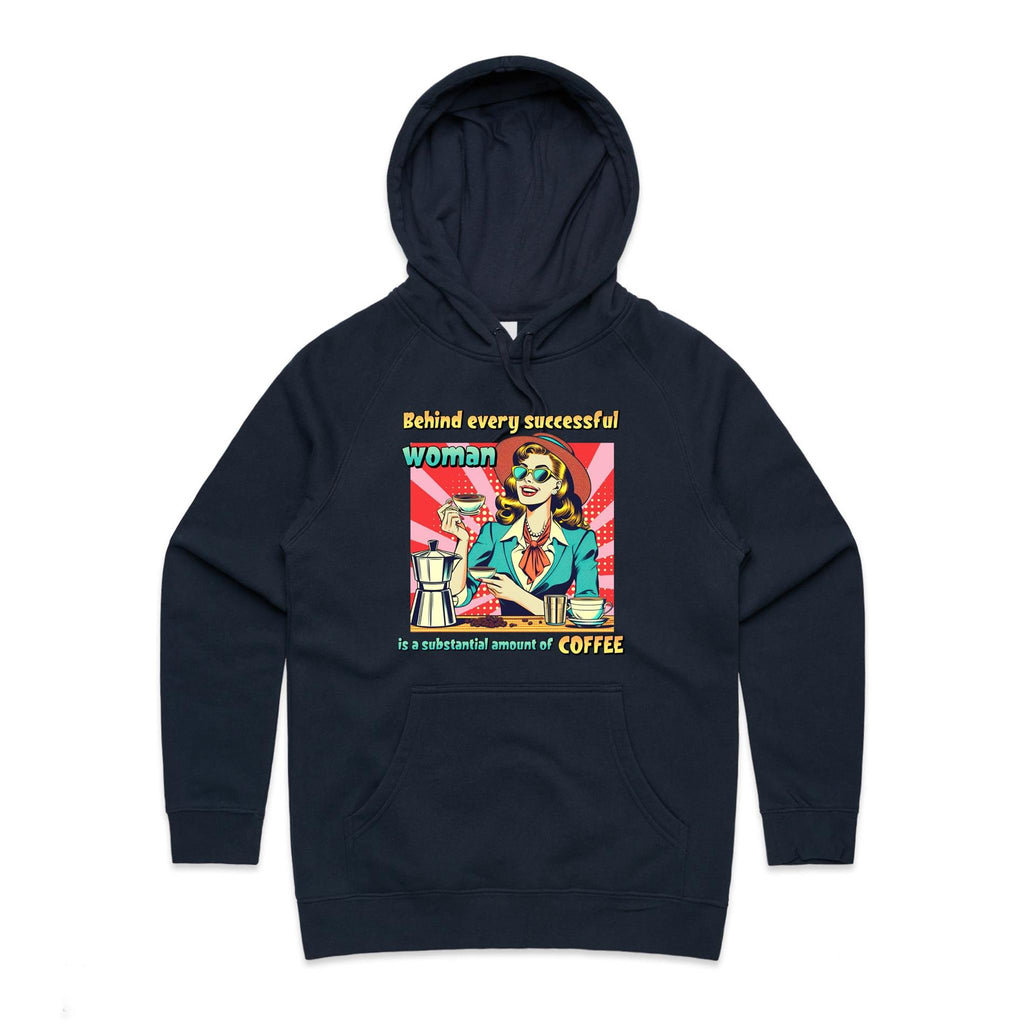 Retro Coffee Woman Women's AS Colour Hoodie Navy Womens Hoodie Coffee Printed In Australia Retro