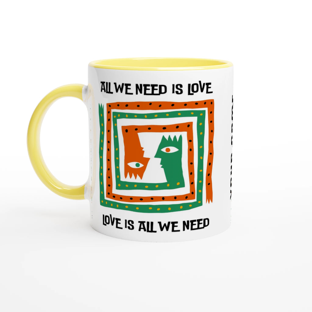 Personalised - All We Need Is Love - White 11oz Ceramic Mug with Colour Inside Ceramic Yellow Personalised 11oz Mug customise Globally Fulfilled Music personalise