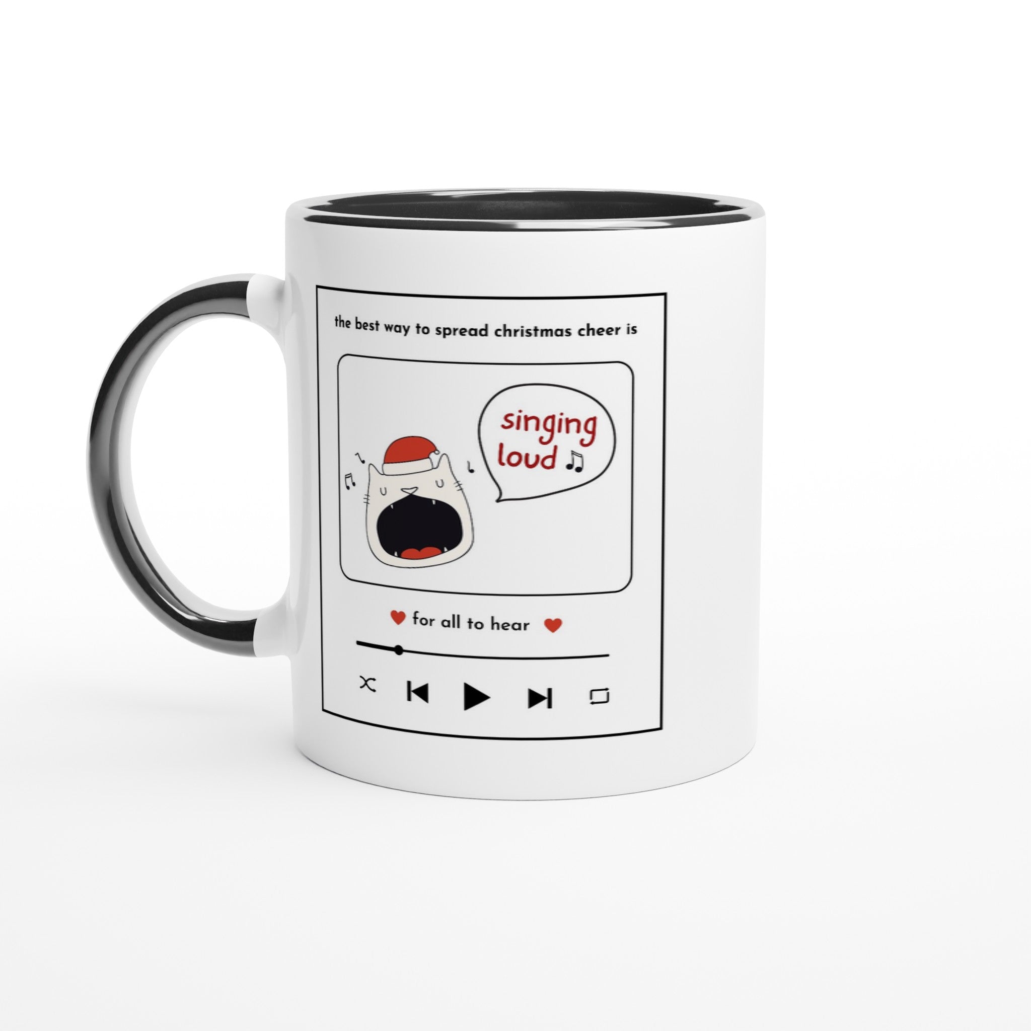 White 11oz Ceramic Mug with Colour Inside Ceramic Black Christmas Colour Mug Christmas Globally Fulfilled