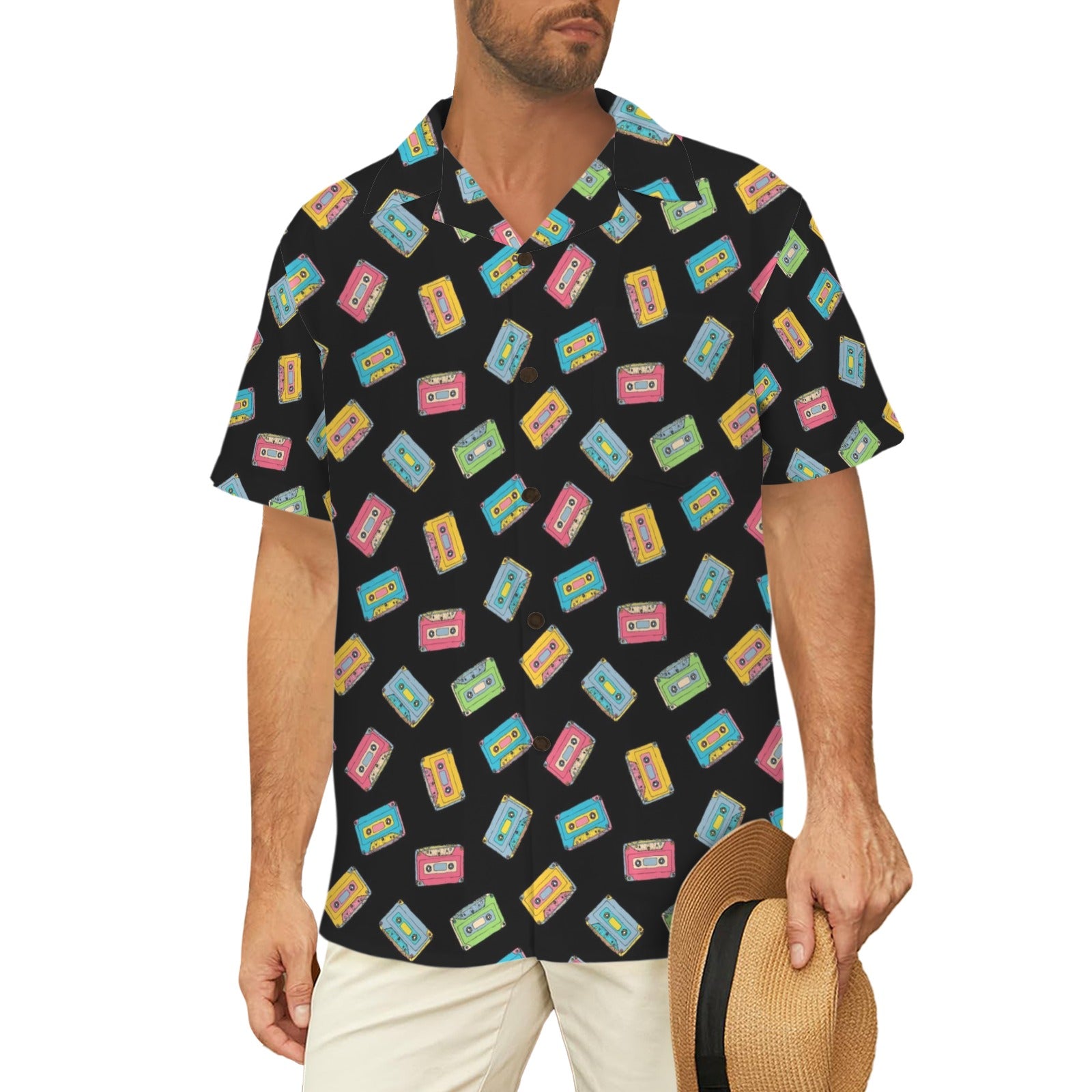 Colourful Cassettes - Men's Short Sleeve Hawaiian Shirt Men's Hawaiian Shirt (New) Music Printed Offshore Retro