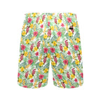 Tropical Flowers On White Men's Mid-Length Beach Shorts Men's Mid-Length Beach Shorts Plants Printed Offshore