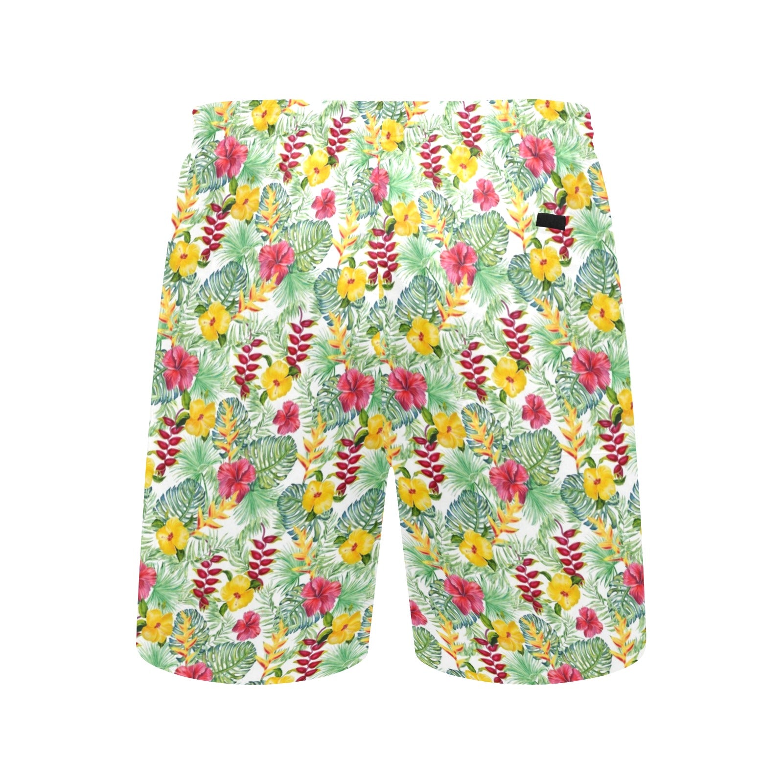 Tropical Flowers On White Men's Mid-Length Beach Shorts Men's Mid-Length Beach Shorts Plants Printed Offshore