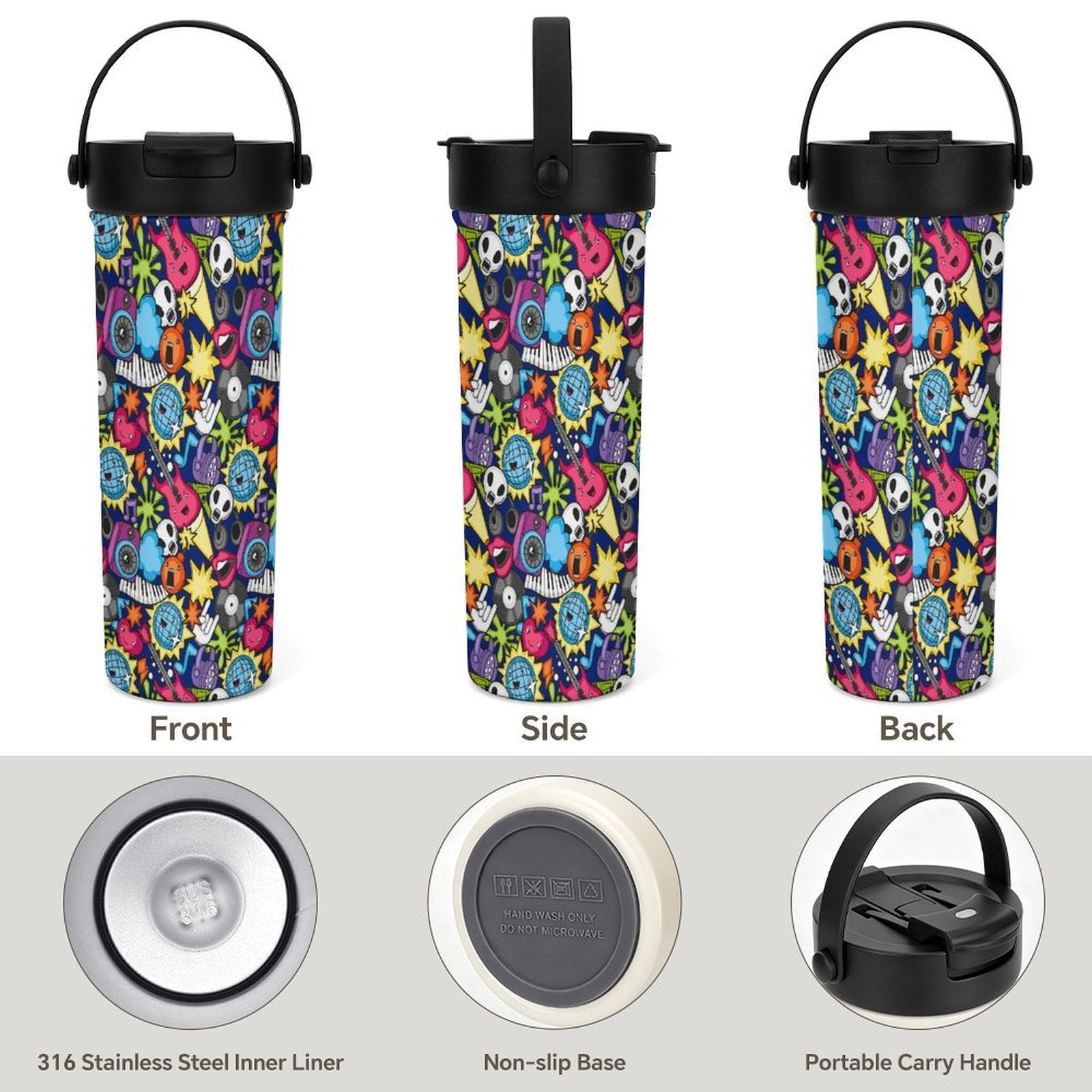 Sticker Music 20oz Tea Tumbler with Carry Handle