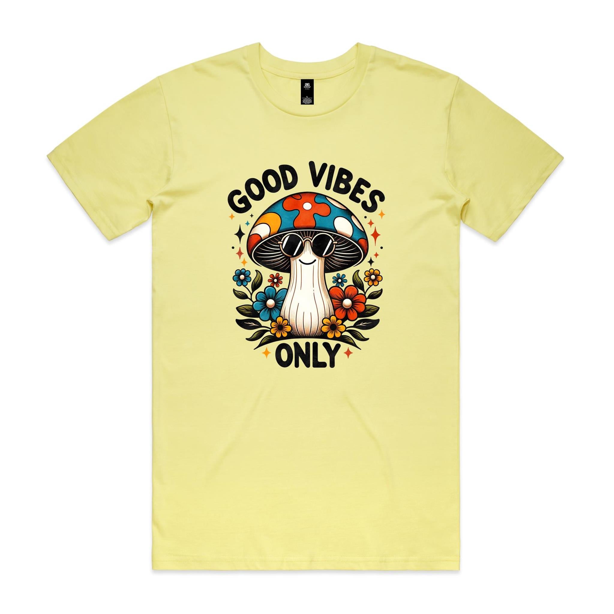 Good Vibes Only, Hippie Mushroom With Sunglasses - Mens T-shirt