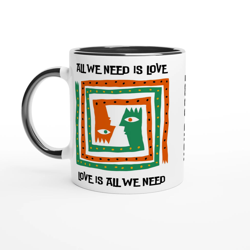 Personalised - All We Need Is Love - White 11oz Ceramic Mug with Colour Inside Ceramic Black Personalised 11oz Mug customise Globally Fulfilled Music personalise