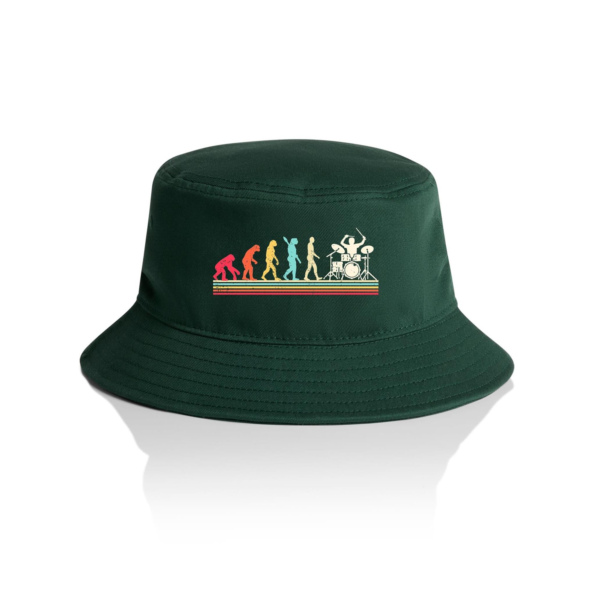 Drummer Evolution - AS Colour Bucket Hat Forest Green One Size As Colour Bucket Hat Music Printed In Australia