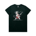 Cat Playing Guitar Women's AS Colour T-shirt Pine Green Womens T-shirt animal Music Printed In Australia