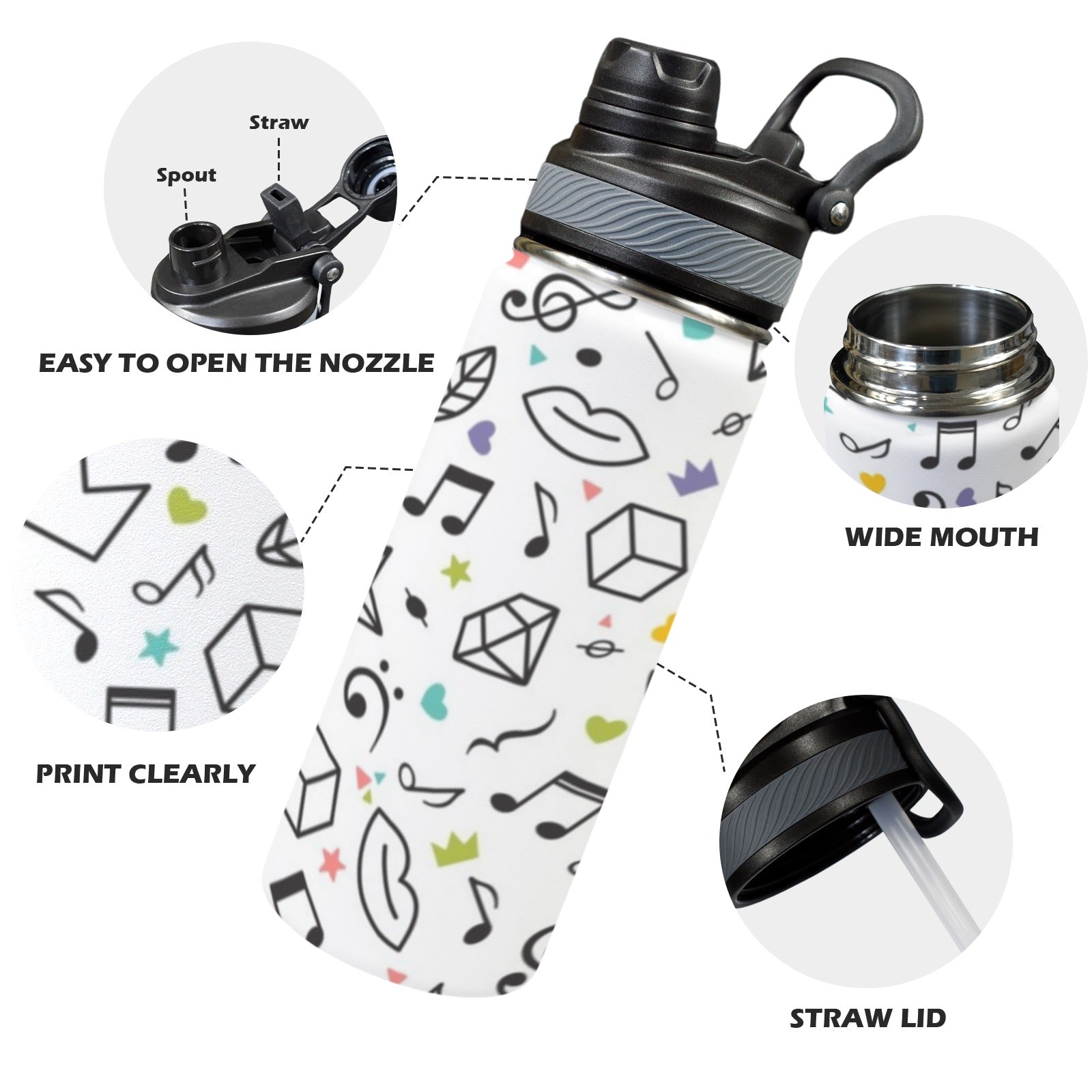 Music Time - Insulated Water Bottle with Dual-Use Lid (18oz) Insulated Water Bottle with Dual-Use Lid (18oz) Music Printed Offshore