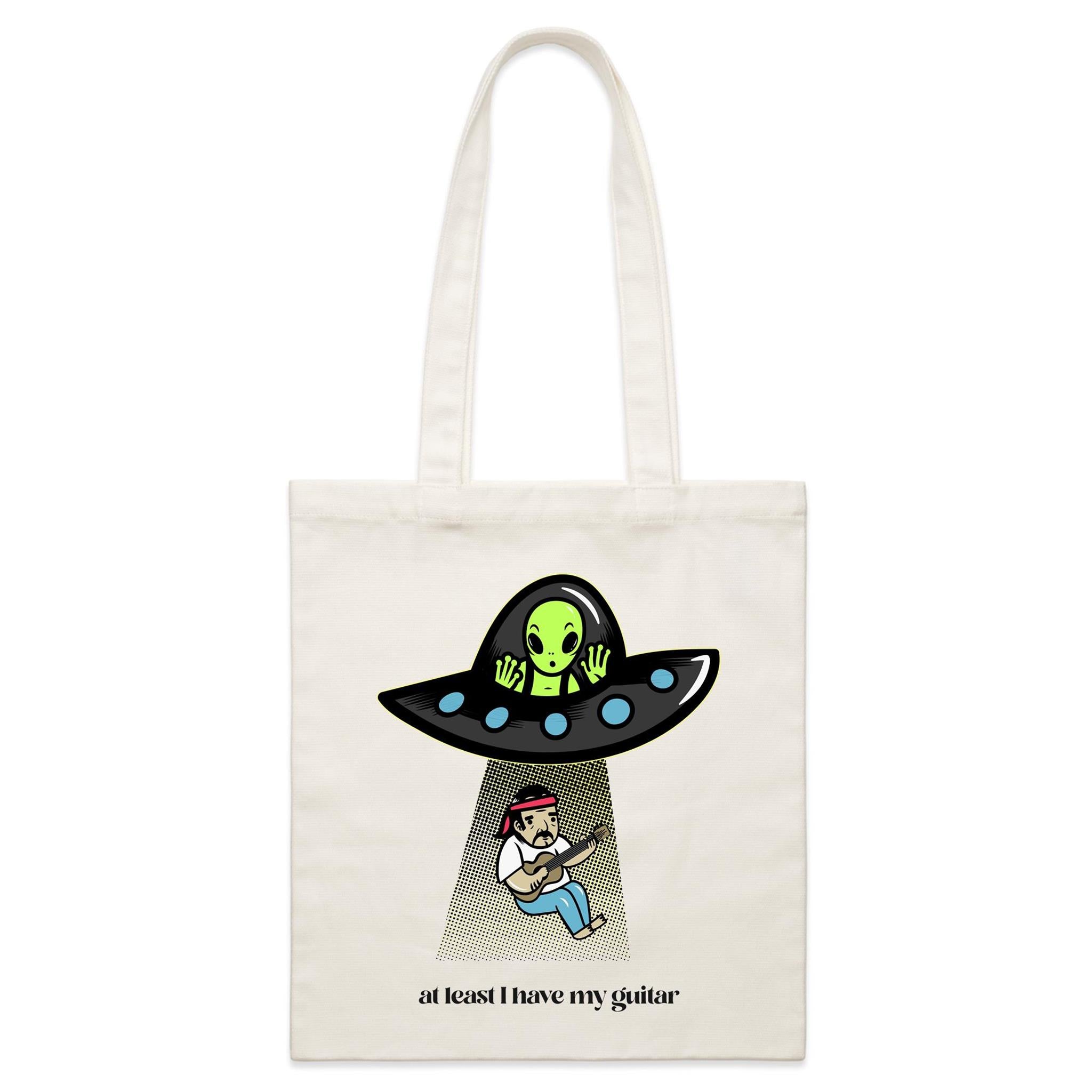 Guitarist Alien Abduction - Parcel Canvas Tote Bag Default Title Small Tote Bag Music Printed In Australia Sci Fi