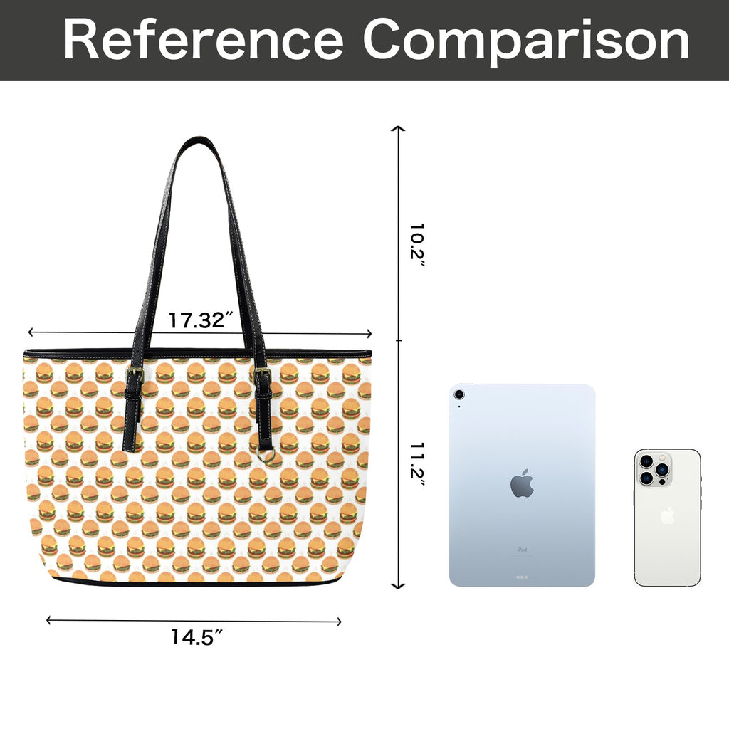 Hamburgers on White PU Leather Tote Bag Large Leather Tote Bag-Large Food Printed Offshore