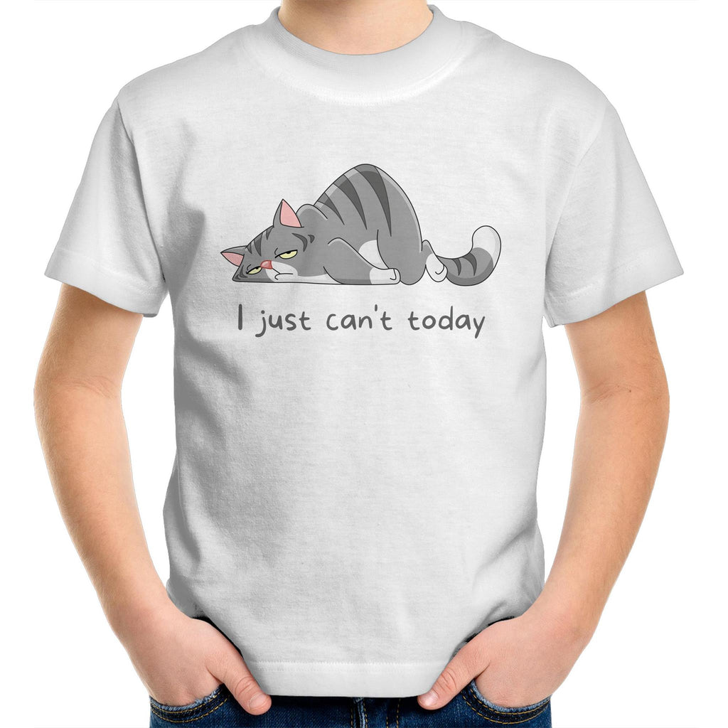 Cat, I Just Can't Today - Kids Youth T-Shirt White Kids Youth T-shirt animal Printed In Australia