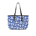 Blue Hawaiian Floral - Leather Tote Bag-Large
