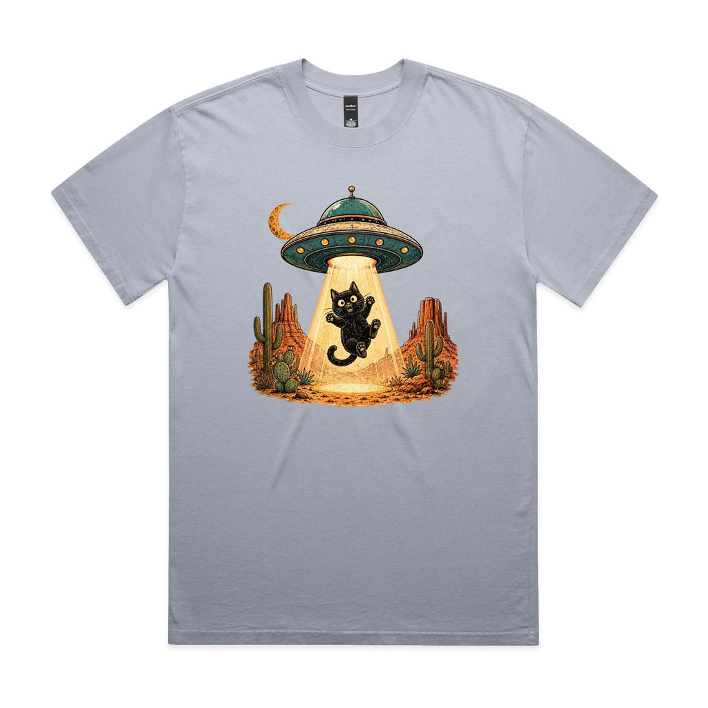 Black Cat Alien UFO Abduction AS Colour Heavy Faded Tee Faded powder Heavy Faded T-shirt animal Printed In Australia Sci Fi