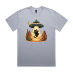 Black Cat Alien UFO Abduction AS Colour Heavy Faded Tee Faded powder Heavy Faded T-shirt animal Printed In Australia Sci Fi