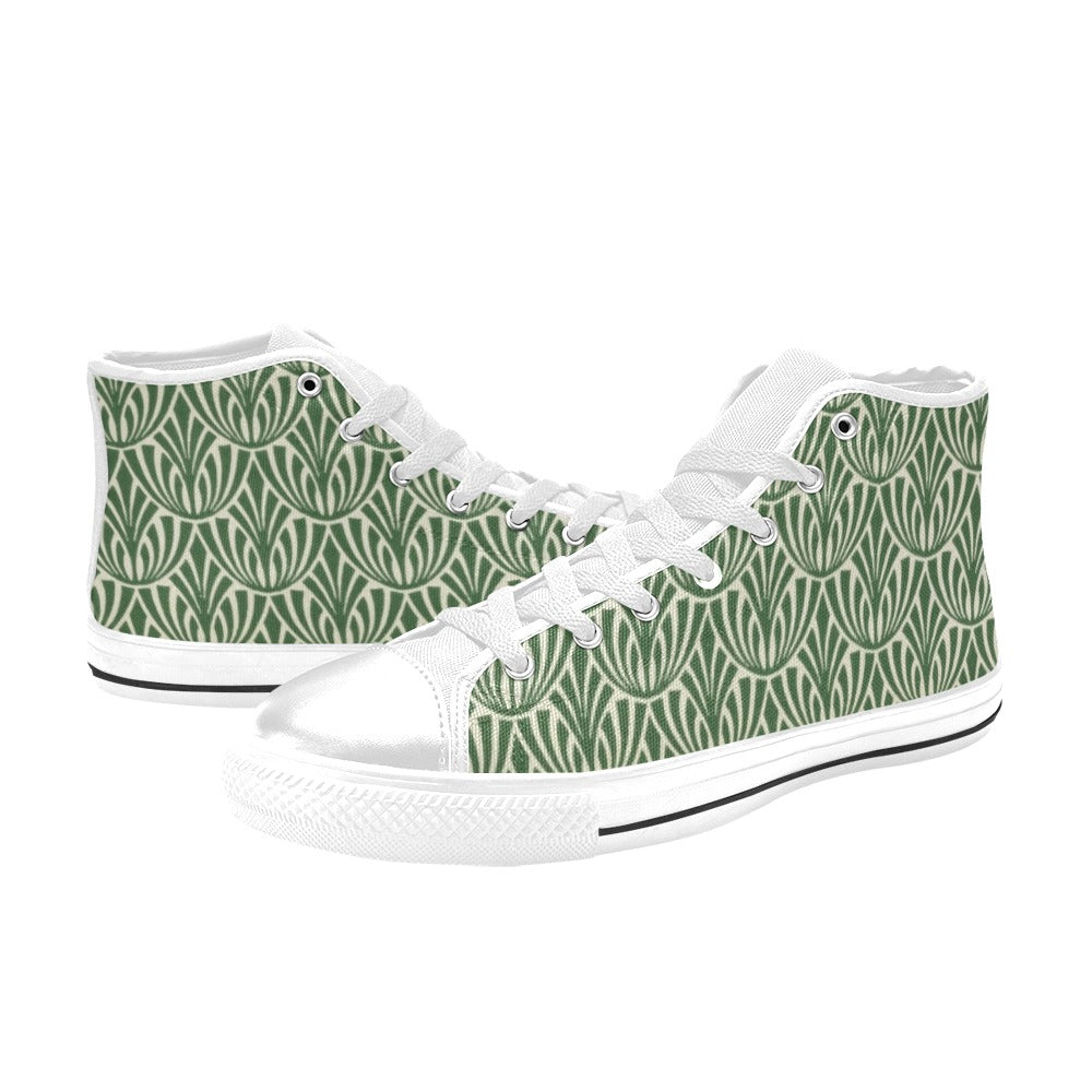 Green Pattern - Men's High Top Canvas Shoes
