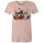 Halloween Raccoons - Womens T-shirt Pale Pink Womens T-shirt Halloween Printed In Australia