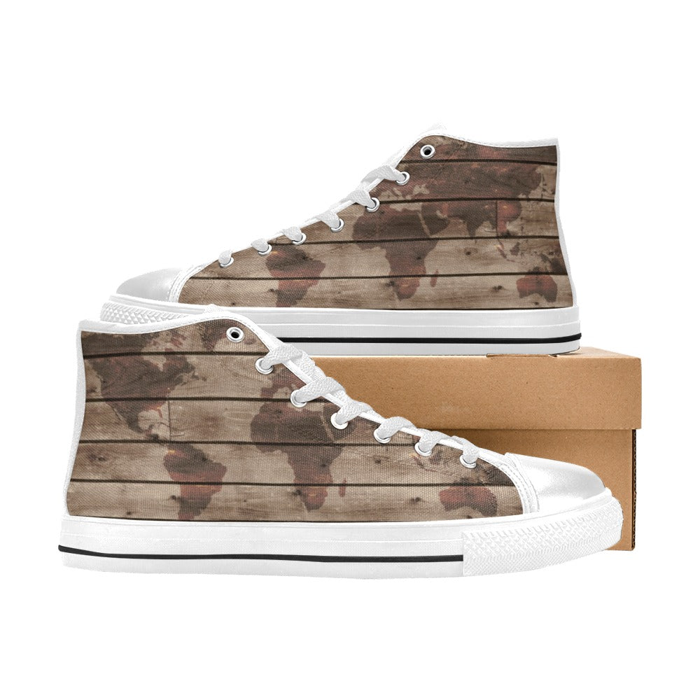 Map On Wood - Men's High Top Canvas Shoes