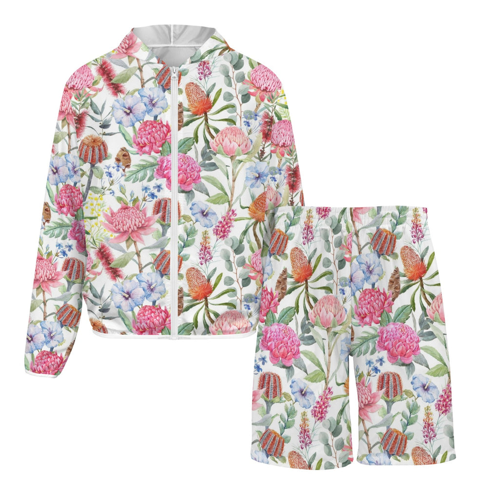 Australian Flowers Men's Lightweight Sun Hoodie & Shorts Set Men's Lightweight Sun Hoodie & Shorts Plants Printed Offshore